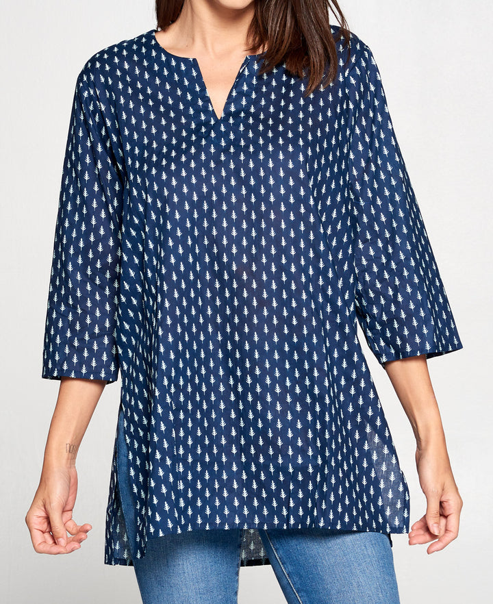 Blue Leaf Block Print Tunic