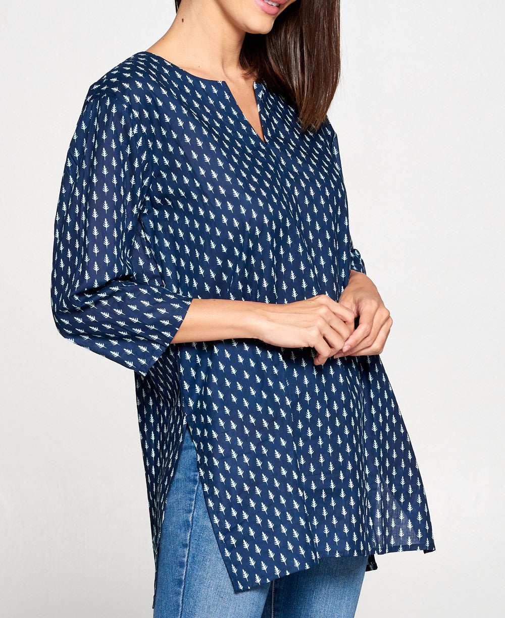 Blue Leaf Block Print Tunic