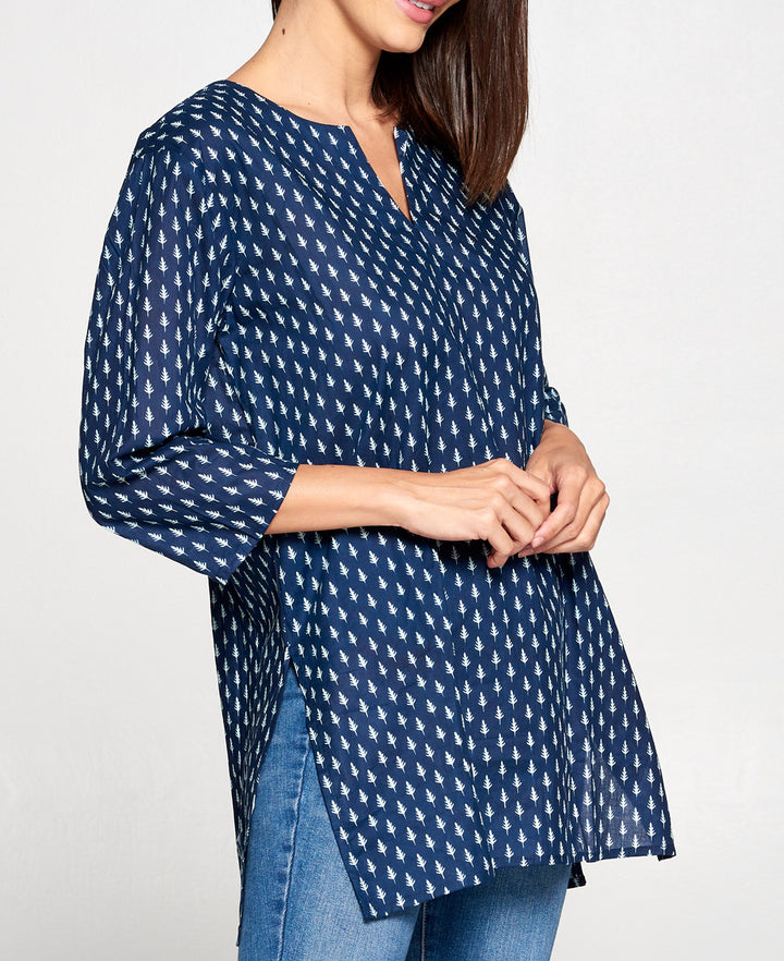 Blue Leaf Block Print Tunic