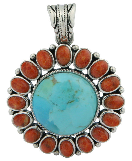Turquoise and Coral Sunburst Pendant