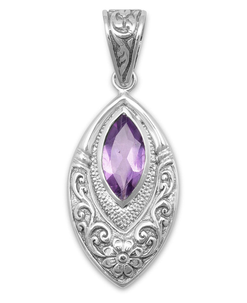 Amethyst and Sterling Silver Floral Pendant – Cultural Elements