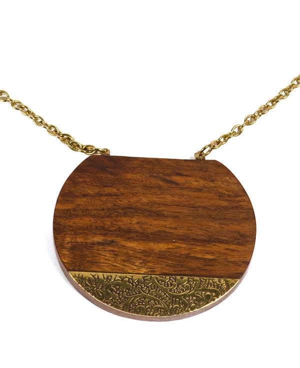 Earth and Sun Wood Medallion Necklace