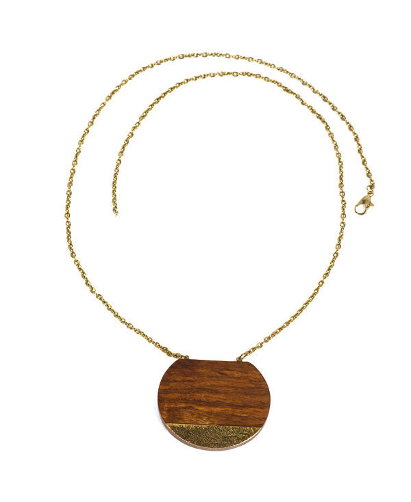 Earth and Sun Wood Medallion Necklace with Brass