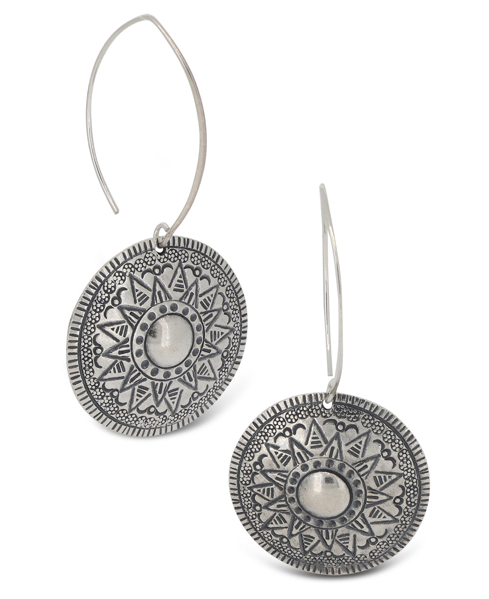 Mandala Design Hilltribe Silver Earrings