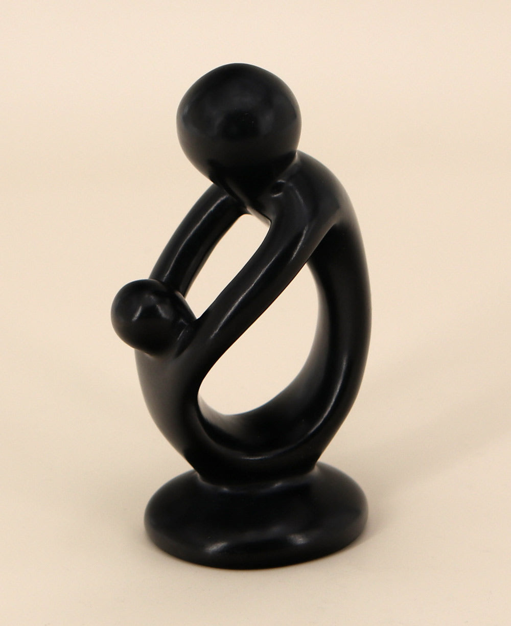 Playful Mother and Child Sculpture in Black