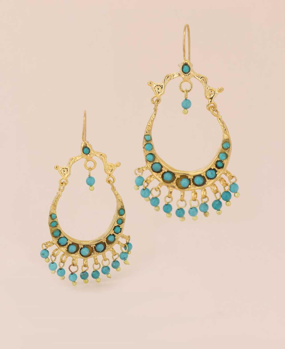 Reconstituted turquoise gold plated brass dangle earrings
