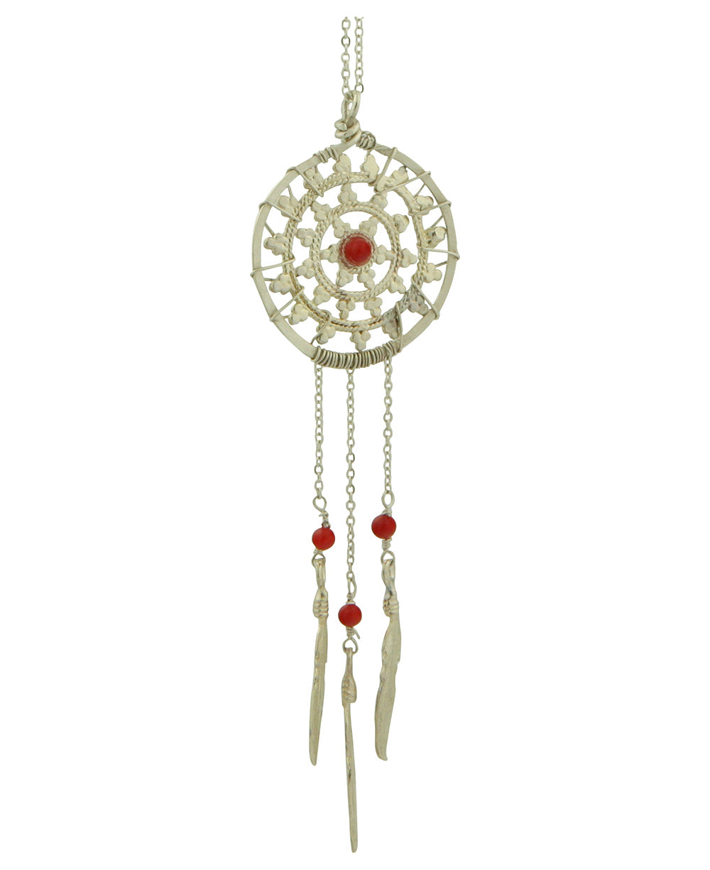 Sterling Dream Catcher Necklace With Gemstones, USA 
