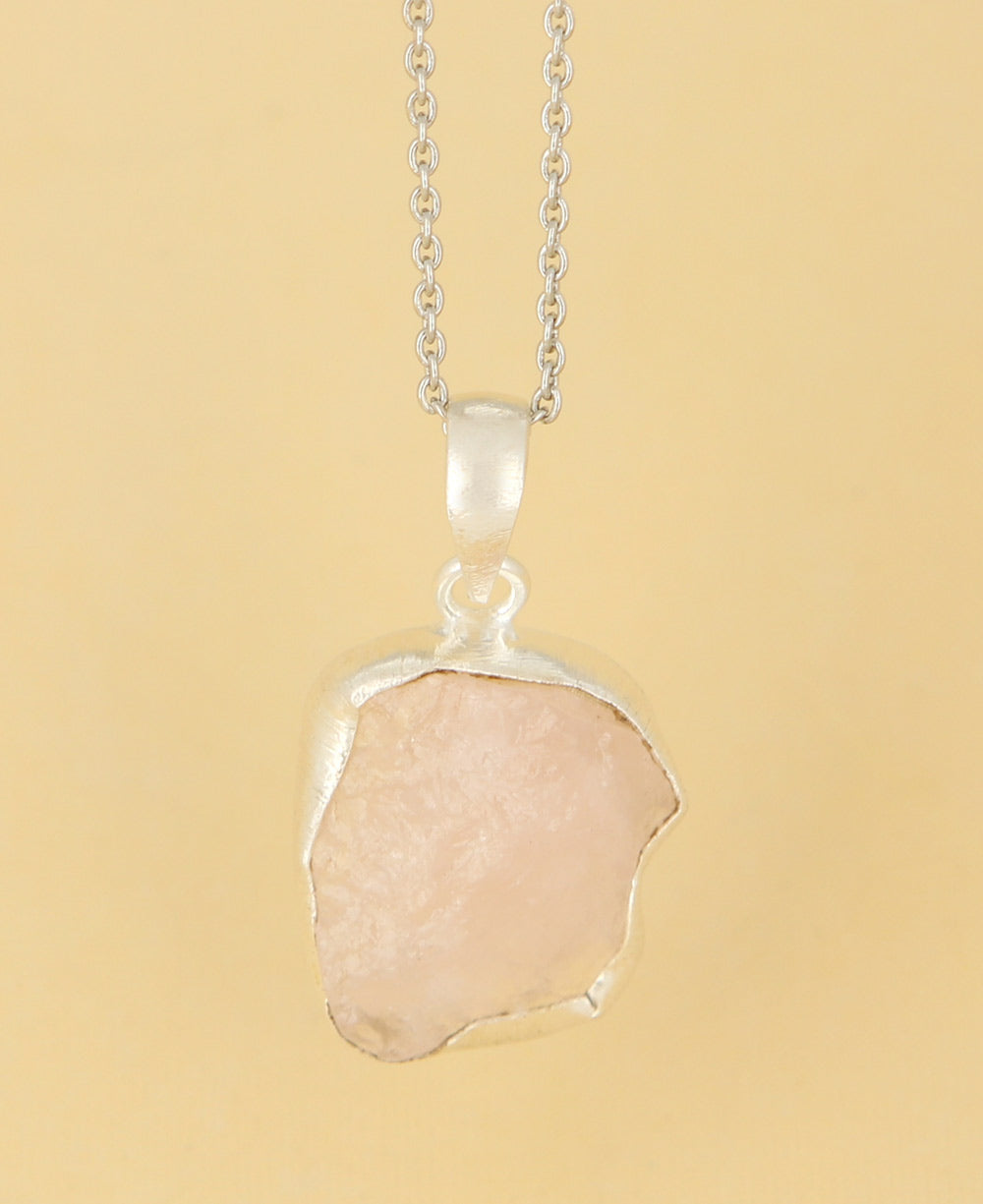 Raw Cut Rose Quartz Necklace