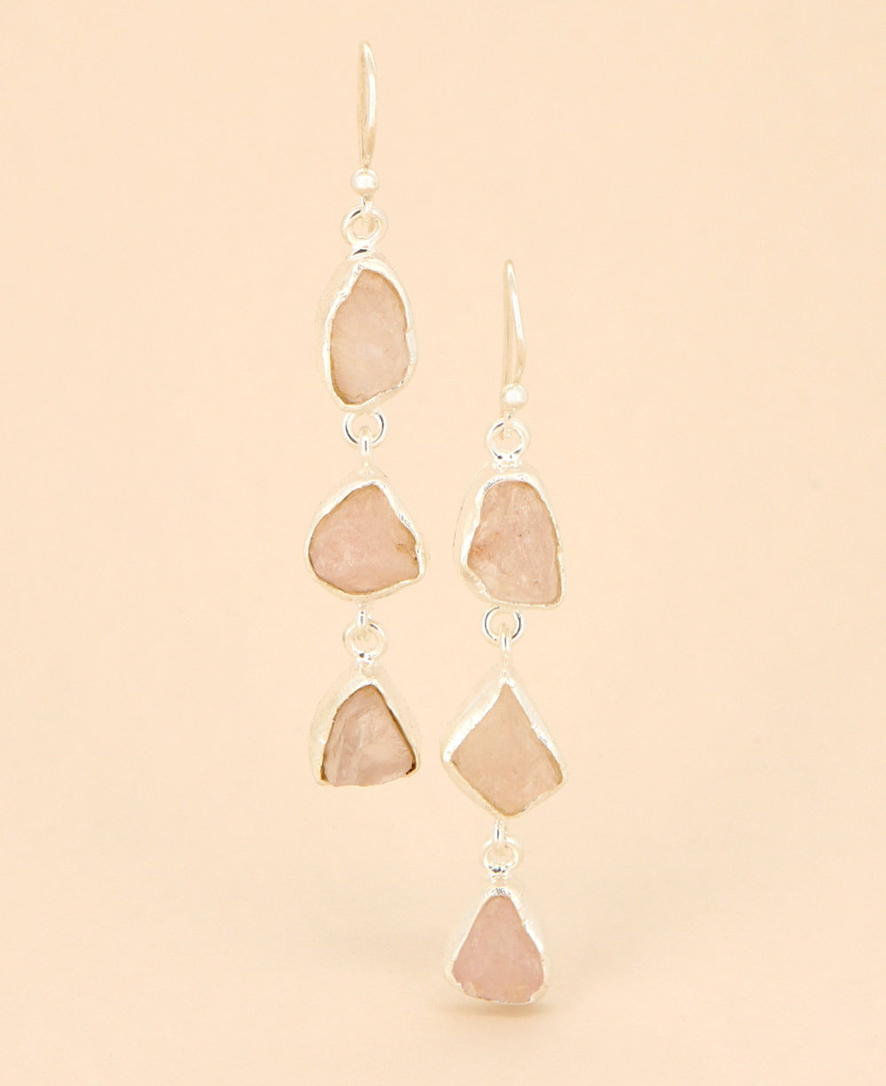 Raw Cut Rose Quartz Dangle Earrings