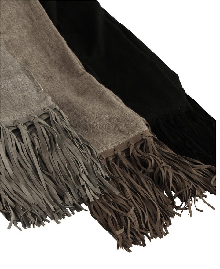 Hand Woven Cashmere Scarf With Leather Fringe
