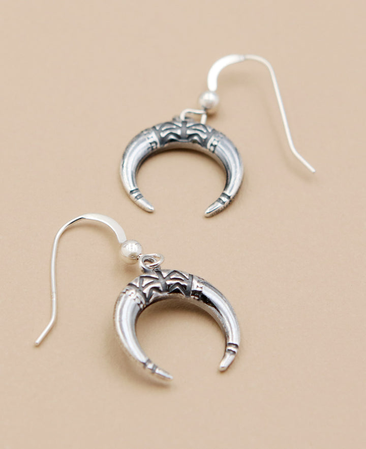 Silver Horn Tribal Earrings