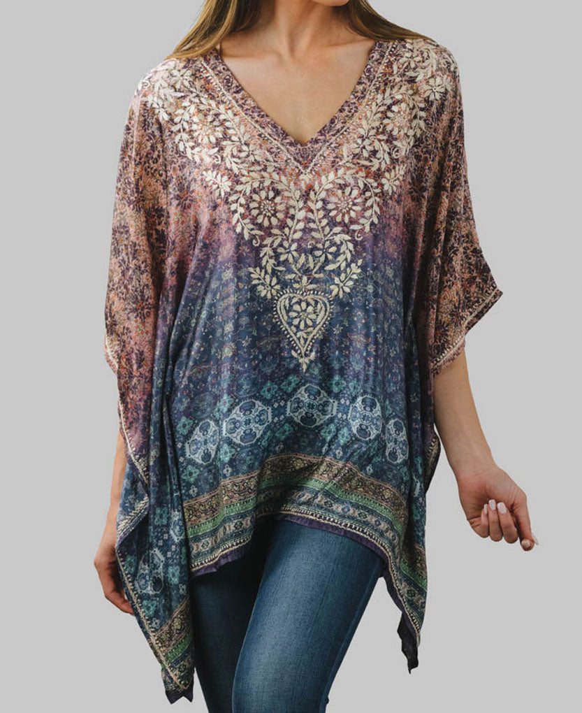 Embroidered Poncho Top