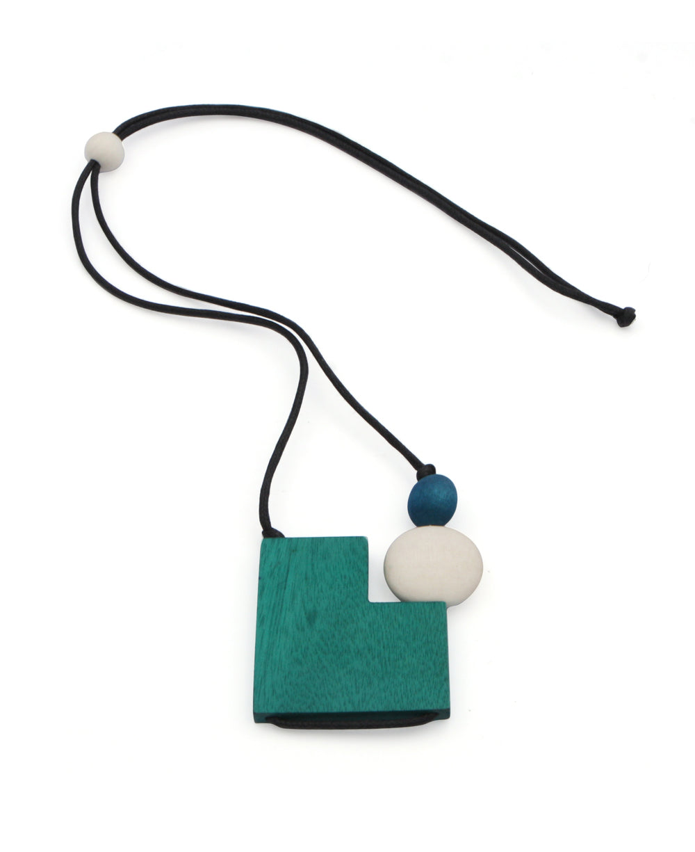 Square Teal Pendant Necklace