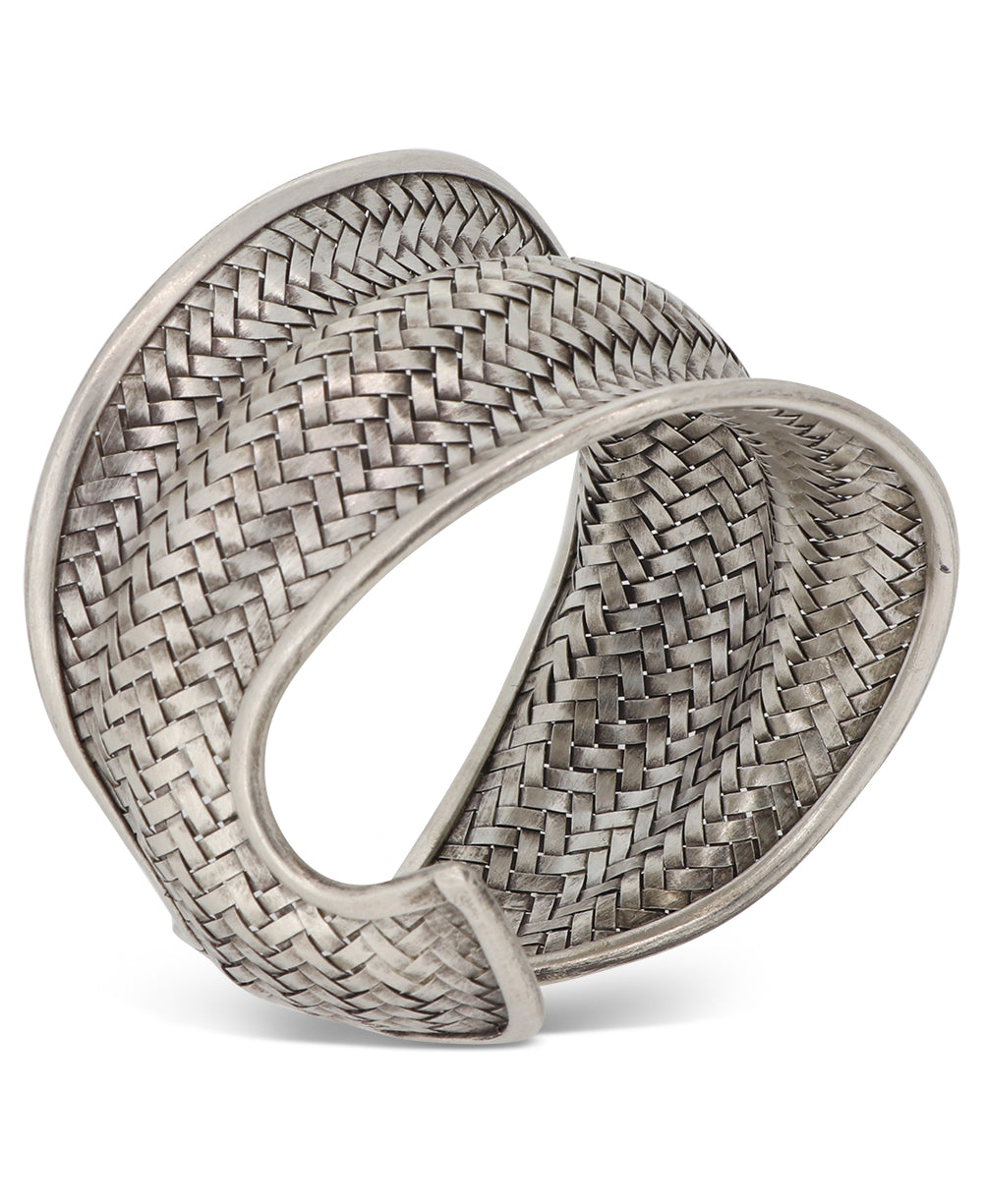 Ethically sourced silver adjustable bracelet from Laos, showcasing intricate craftsmanship