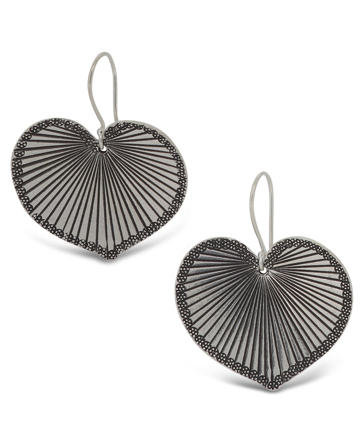 Laotian hill tribe silver betel leaf earrings with heart-shaped design