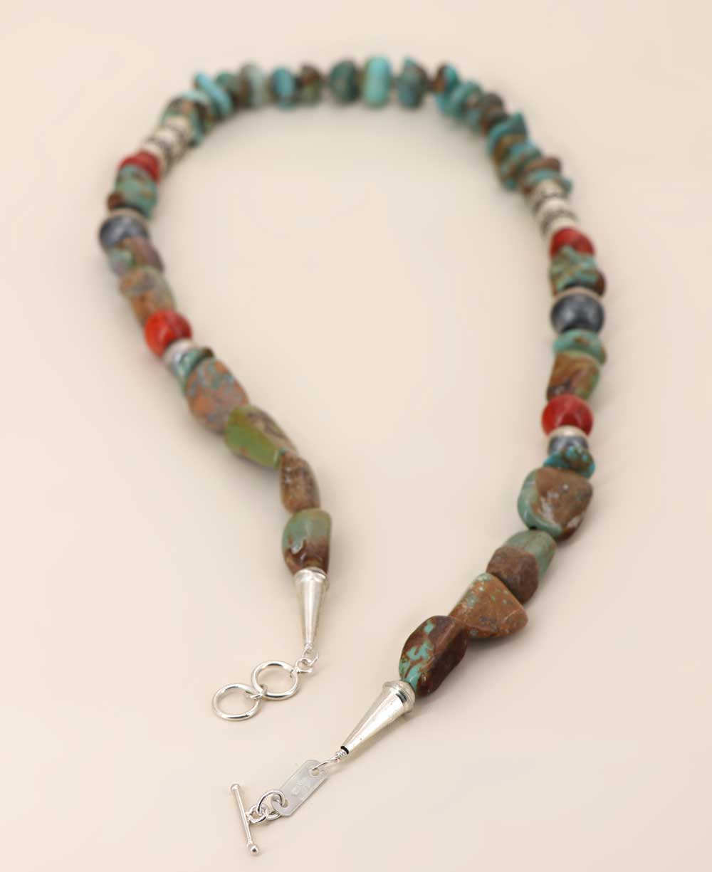 Sterling Silver and Genuine Kingman Turquoise Tumbled Necklace