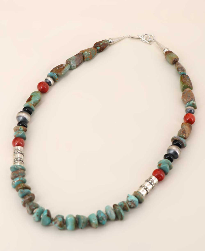 Sterling Silver and Genuine Kingman Turquoise Tumbled Necklace