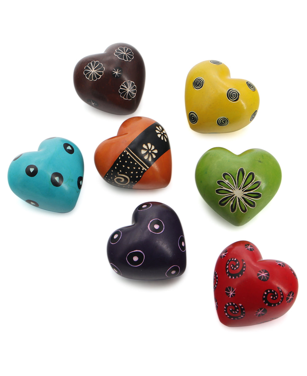 Set of 7 Soapstone Colorful Hearts