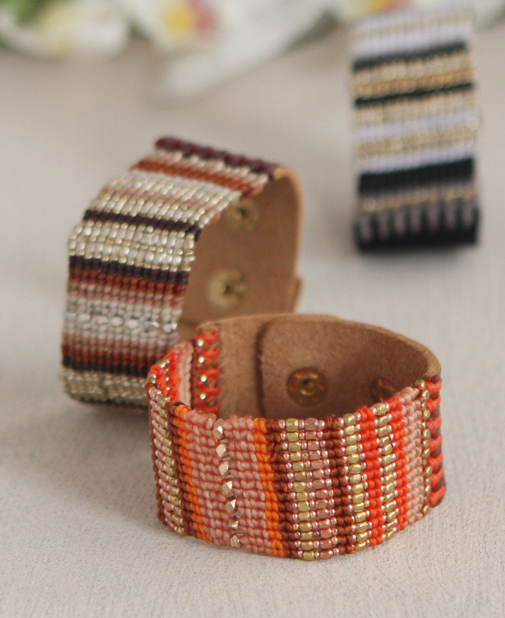 Beaded Leather Snap Bracelet