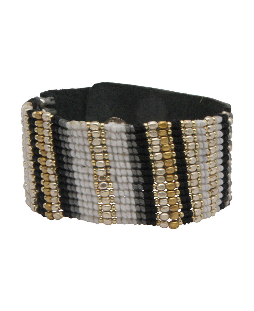 Beaded Leather Snap Bracelet