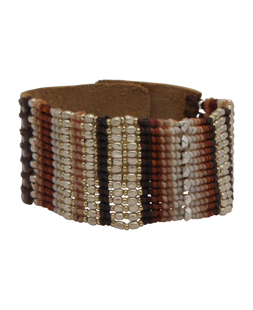 Beaded Leather Snap Bracelet