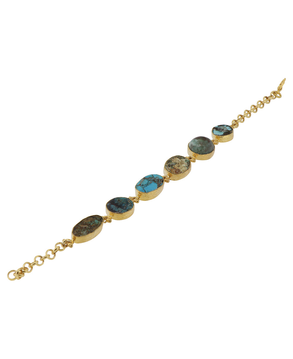 Natural Turquoise & Gold Plated Brass Bracelet, Turkey