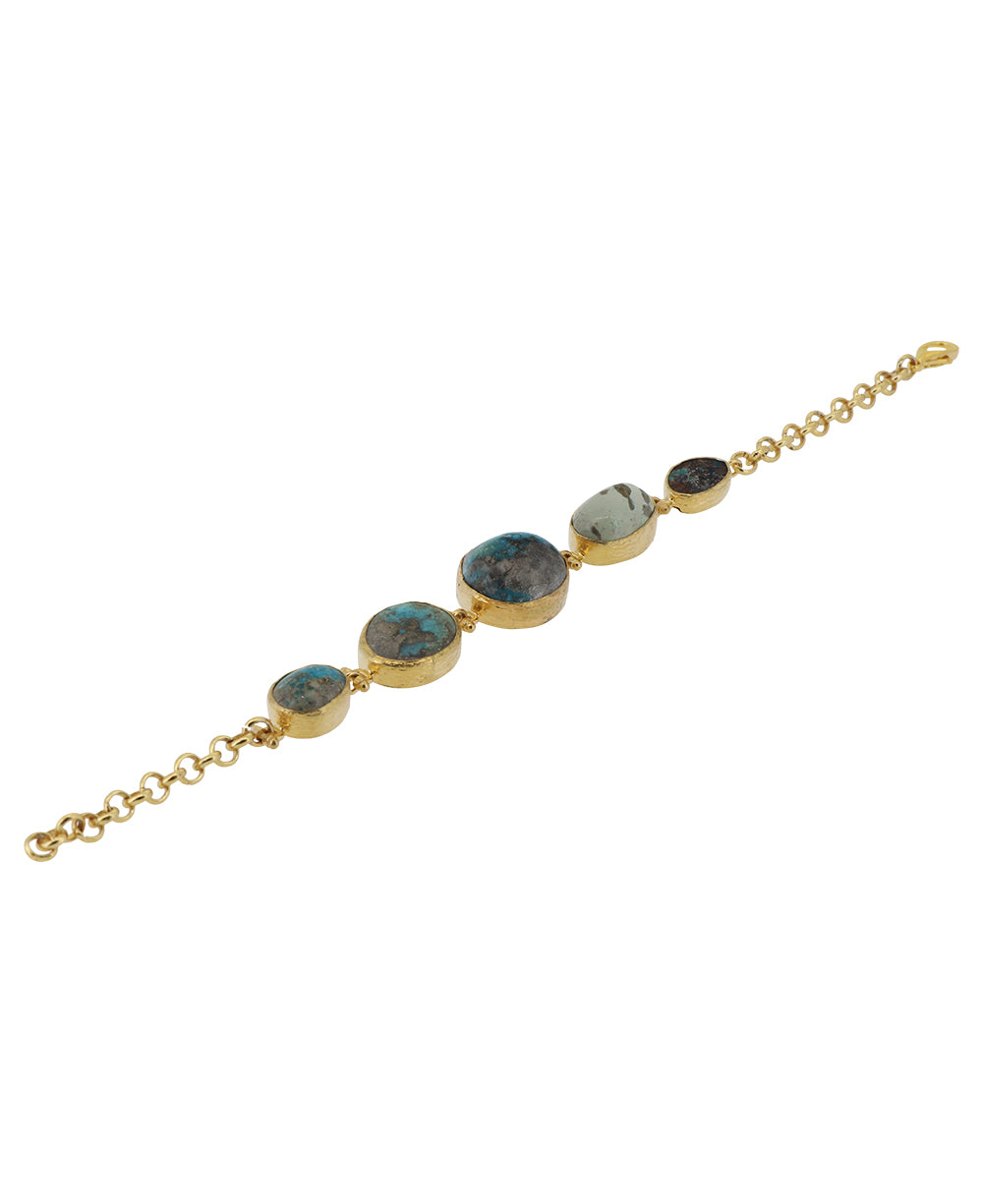 Natural Turquoise & Gold Plated Brass Bracelet, Turkey