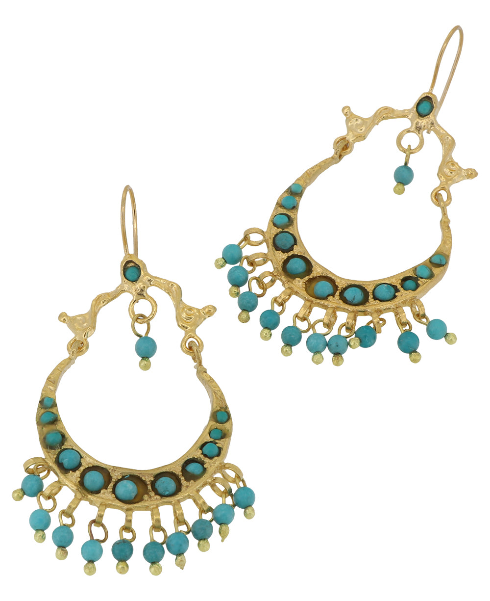 Turkish Reconstituted turquoise gold plated brass dangle earrings