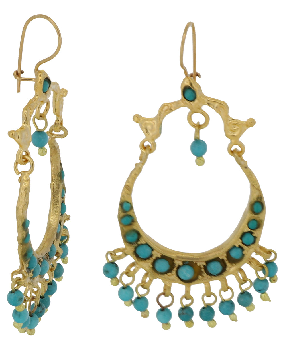 Reconstituted turquoise gold plated brass dangle earrings made in turkey with hook closure